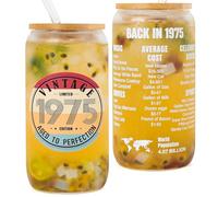 50th Birthday Gifts for Women - 50th Birthday Gifts for Men Glass Cup - 1975 50th Birthday Gifts for Her Him - 50 Year Old Birthday Gifts for Women Men Turning 50 Birthday Decoration Cup with Straw