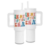 50th Birthday Gifts for Women - 50th Birthday Gifts in My Fifties Era Themed Tumbler, 40oz Tumbler with Handle and Straw Lid, 50 Years Old Gifts for Mum, Sister and Best Friend
