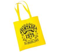 50th Birthday Gifts For Women - Cotton Tote Bag For Her - Funny Original Parts Born In 1975 - Present Bag Gift Wrapping - Yell