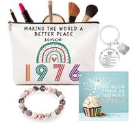 50th Birthday Gifts for Women, Exquisite Makeup Bag & Pink Stone Bracelet Set with Blessing Card & Keychain - Perfect Birthday Gifts for Her, Mum, Wife, Teacher, Friends or Sister