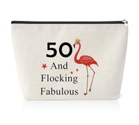 50th Birthday Gifts for Women Flamingo Makeup Bag 50 Year Old Gifts Birthday Gifts for Mun Grandma Aunt Mother's Day Presents for Mom Happy 50th Birthday Party Supplies for Friend Travel Cosmetic Bag