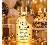 50th Birthday Gifts for Women, Frosted Glass LED Bottle Light Decorations | Unique 50 Years Old Happy Birthday Gift for Her, Friends, Sister, Wife, Mum, 50th Night Light Birthday Present Ideas