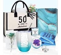 50th Birthday Gifts for Women,Happy 50 Birthday Gifts for Mom Friends Wife Sister,Cool 50 Year Old Presents Basket Box from Mothers Daughter Coworker Her,Unique Fabulous Bag Wine Bday Present Ideas
