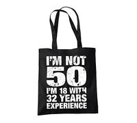 50th Birthday Gifts for Women - I'm Not 50 Canvas Tote Bags for Ladies, Cotton Shoulder Bag, Reusable Bags for Shopping, Gift bags for Her, Book Bag, Travel Bag - BLACK