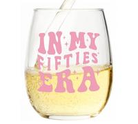 50th Birthday Gifts for Women - in My 50s Era Wine Glass, 50th Birthday Gifts for Her, Scratch Resistant Stemless Water Glass for Wife, Mother&Ladies