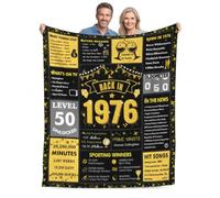 50th Birthday Gifts for Women Men, 60×50 Inch 50th Wedding Anniversary Golden Soft Flannel Blanket, Back in 1976 Birthday Gifts Ideas for Husband Dad Mom Parents Grandparents (Black Glod-1976)