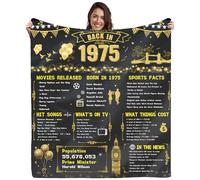 50th Birthday Gifts for Women Men, 60×50 Inch 50th Wedding Anniversary Golden Soft Flannel Blanket, Back in 1975 Birthday Gifts Ideas for Husband Dad Mom Parents Grandparents (Black Glod-1975)