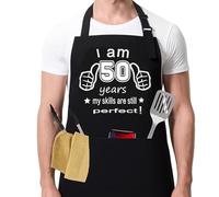 50th Birthday Gifts Men, Black Apron for Men with 3 Pockets, Funny Birthday Gift Ideas, Anti Fouling and Waterproof, 31.5 * 27.6 in Adjustable BBQ Apron, Kitchen Pinafore For Grilling, Cooking