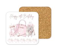 50th Birthday Git For Her - Personalised Pink Shoes & Handbag 50th Birthday Drink Coaster Gift
