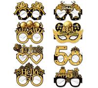 50th Birthday Glasses, LMSHOWOWO 8PCS Paper Novelty 50th Birthday Party Glasses, Funny Happy Birthday Photo Booth Props for Men Women Cheers to 50 Years 50th 1975 Birthday Party Decoration Supplies