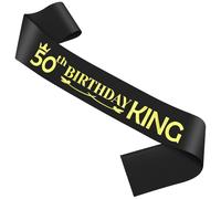 50th Birthday King Sash 50st Birthday Decorations for Men Happy 50 Year Old Gifts for Him Grandpa Turning 50 Years Gifts for Men Uncle Friends Black Sash with Gold Lettering Party Decoration