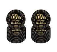 50th Birthday Paper Plates 7”Black and Gold Paper Plates,16Pcs Disposable Tableware Party Plates,Happy 50th Birthday Decorations Plates for Boys,Girls,Him,Her 50th Birthday Party Supplies Table Decor
