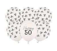 50th Birthday Party Age Balloons - Pack of 6 Bow Happy 50