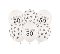 50th Birthday Party Age Balloons - Pack of 6 Bow Happy 50