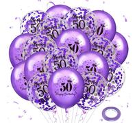 50th Birthday Party Decorations - 18Pcs Purple Balloons, Confetti Balloons for Women, 50 Years Old Anniversary Decor Supplies, 12 Inches