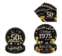 50th Birthday Party Decorations Set - 96 Pcs Black Gold 50th Birthday Table Decorations Including Paper Plates And Napkins Dinnerware Party Decoration for Women Serve 24 Guests