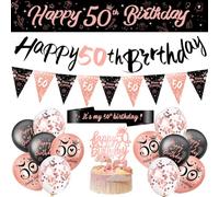 50th Birthday Party Decorations With Bunting Flags, Latex Balloons, Cake Toppers and Sash for Women - Complete Birthday Banner Set