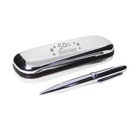 50th Birthday Pen and Engraved Silver Finish Box Gift Set