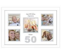 50th Birthday Photo Frame 4"x4" x4 and 5"x5" Photo 968D (White Finish Frame White Mount Grey Inside)