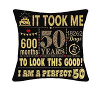 50th Birthday Present Gifts for 50 Years Old Women Men Black Cushion Cover 18x18 Inch Birthday Decorations Mum Dad Grandma Grandpa Auntie Uncle Husband Wife (50th birthday)