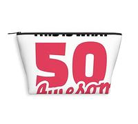 50Th Birthday Print,Cosmetic Bags Makeup Bag,Fun Written Style Happy Slogan,for Purse Travel Zipper Pouch for Women Organizer Bag,Red Black