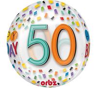 50th Birthday Rainbow Confetti Orbz Foil Balloon - 1 Pc