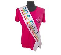50th Birthday Sash - 50 & Fabulous Birthday Sash - Beautiful Quality White Ribbon and Holographic Rainbow Font