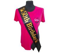 50th Birthday Sash - 50 Star Birthday Sash - Beautiful Quality Black Ribbon and Holographic Gold Font