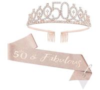50th Birthday Sash and Tiara Set Rose Gold Birthday Sash Crown Birthday Party Favors Supplies for Girls Birthday Party