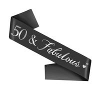 50th Birthday Sash, Happy 50th Birthday Sash for Women Black Sash with Silver Foil Letter 50 Fabulous Birthday Gifts Party Decorations Favors