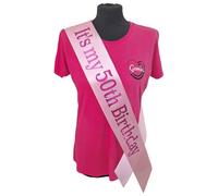 50th Birthday Sash - Its my 50th Birthday Sash - Beautiful Quality Light Pink Ribbon and Holographic Fuchsia Pink Font