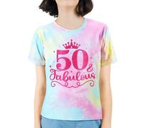 50th Birthday Shirts for Women - Fabulous at 50 Women's Tie-Dye Birthday T-Shirt - Unique Gift for Her