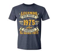 50th Birthday T-Shirt for Men, Legends were Born in 1975, Vintage 50 Years Old Tee T Shirt, Heather Navy, XL