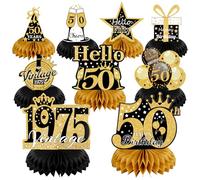 50th Birthday Table Decorations, 9 Pcs Black and Gold Table 1975 50 Decorations, 50th Honeycomb Centerpieces Party Table Decorations for Men and Women, Vintage Decor Happy 50th Birthday