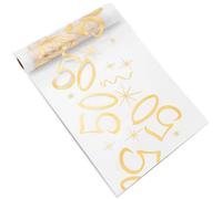 50th Birthday Table Runner, 28cm x 10m 50th Happy Birthday Transparent Mesh Table Decorations, Gold Table Cover for Party Table Decor 50 Years Old Men Women