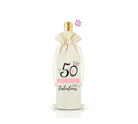 50th Birthday Wine Bottle Gift Bag, Drawstring Bottle Bag for Wine, 50th Birthday Gifts for Women, Linen Wine Bag 50 Gifts for Her Sister Wife Friends