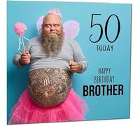 50th Brother Funny Birthday Card - Bearded Man Bros Funny Brothers Birthday Card for 50 Year old fifty, fiftieth