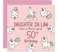 50th Daughter in Law Birthday Card - Funny Cat Cute Daughter in Laws Birthday Card for 50 Year old fifty, fiftieth