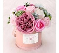 50th Flowers, Birthday Gifts for Women, Soap Flower Bouquet, Everlasting Flowers, Thoughtful Gifts for 50th, Fifty, Fiftieth Birthday, Pink Roses, Artificial Flowers, Gift Box