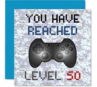 50th Gamer Birthday Card - You Have Reached Level 50 - Mens Birthday Cards, Games Greeting Cards, Video Game Gaming Daughter Son Adults Grandson Granddaughter 145mm