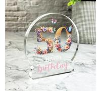 50th Gift For Birthday Floral Lettering Keepsake Snowglobe Ornament Plaque | Decorative Trinket Gift | Acrylic Plaque Ornament Keepsake Gift | Custom Sentimental Gift