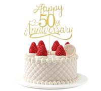 50th Golden Glitter Happy Anniversary Cake Topper - 50th Wedding Anniversary Decorations, Gold Wedding Party, Birthday, Marriage & Company Party Decorations