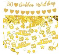 50Th Golden Jubilee 60Th Silver Anniversary Wedding Decorations Bundle Celebration Flags With Confetti 168Cm Party Pennants 15G Heart Shaped Glitter Confetti Pack For Married (50th Golden Wedding)