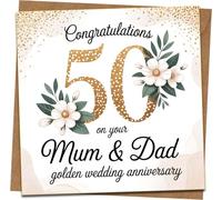 50th Golden Wedding Anniversary Card for Mum & Dad - Congratulations Floral Design - 145mm x 145mm Square Greeting Card with Kraft Envelope