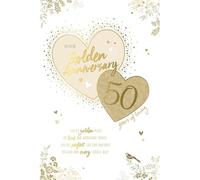 50th Golden Wedding Anniversary Card, Heart Design with Gold Foil