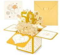 50th Golden Wedding Anniversary Cards, 3D Gold Happy Anniversary Pop Up Card with Envelope for Women Men Wife Husband Couples Parents | Milestone Wedding Anniversary Card Celebrating 50 Year Marriage