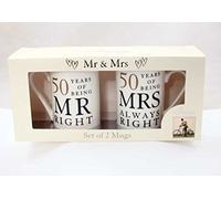 50th Golden Wedding Anniversary Gift Set of 2 Mugs"Mr Right & Mrs Always Right" Presents