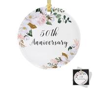 50th Golden Wedding Anniversary Hanging Gift, Ceramic Plaque Marriage Keepsake for Couples Parents Grandparents Dad Mum Wife Husband Mr and Mrs, Happy 50th Wedding Anniversary Decorations Gifts