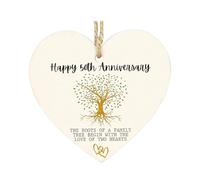 50th Golden Wedding Anniversary Hanging Gift, Heart-Shaped Wooden Keepsake, 50th Wedding Anniversary Decorations With the Roots Of A Family Tree Begin With The Love Of Two Hearts, Gifts for Parents
