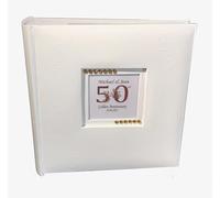 50th Golden Wedding Anniversary Photo Album, White Leather, Personalised with Display Window